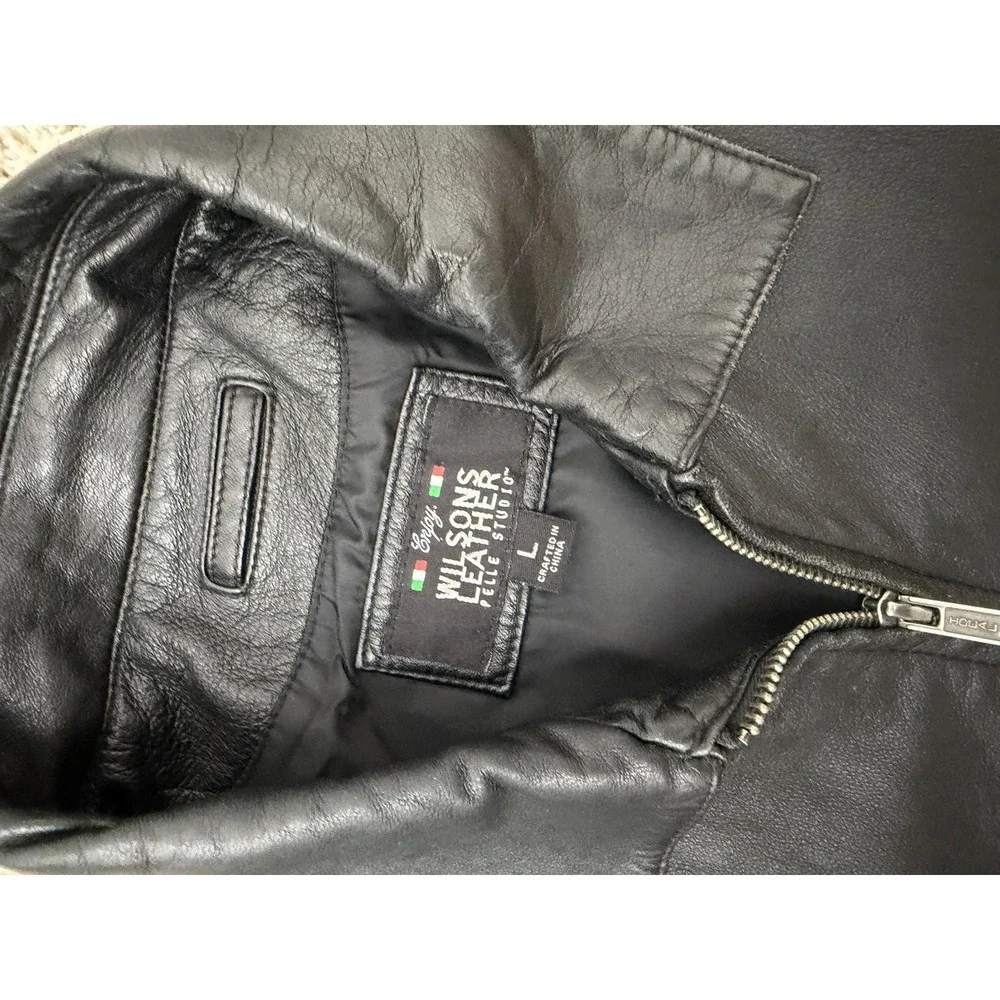 Pelle Studio Wilsons Leather Jacket Mens L Black Bomber Zip Pockets Lined VTG